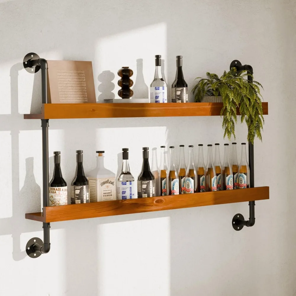 wall mounted wine rack, industrial pipe wine shelf, 2-tier hanging bottle rack, bar storage shelf for bottles (walnut brown, 48"
wall mounted wine rack, industrial pipe wine shelf, 2-tier hanging bottle rack, bar storage shelf for bottles (walnut brown, 48"