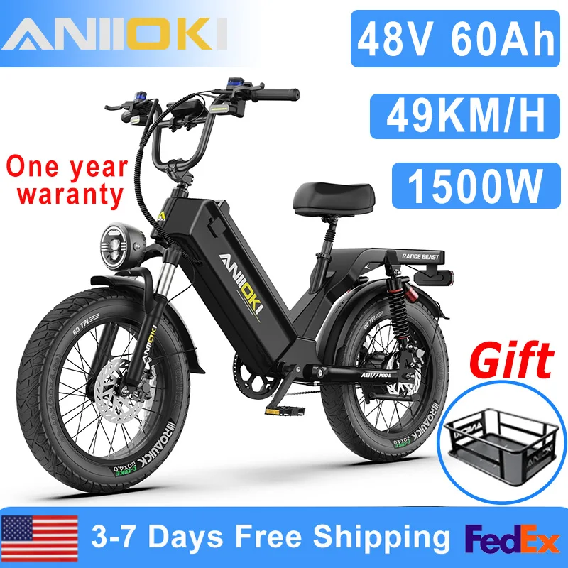 Aniioki Ebike aq177 pro max Adult Electric bike 1500W Peak Motor 48V60Ah Long Battery Life Fat Tires 20" 48km/h Electric Bicycle
Aniioki Ebike aq177 pro max Adult Electric bike 1500W Peak Motor 48V60Ah Long Battery Life Fat Tires 20" 48km/h Electric Bicycle