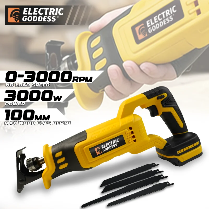 Electric Goddess 8500SPM Cordless Reciprocating Saw Power Saw for Wood/Metal Cutting with 4pcs Blades For Dewalt 20v Battery Pin
Electric Goddess 8500SPM Cordless Reciprocating Saw Power Saw for Wood/Metal Cutting with 4pcs Blades For Dewalt 20v Battery Pin