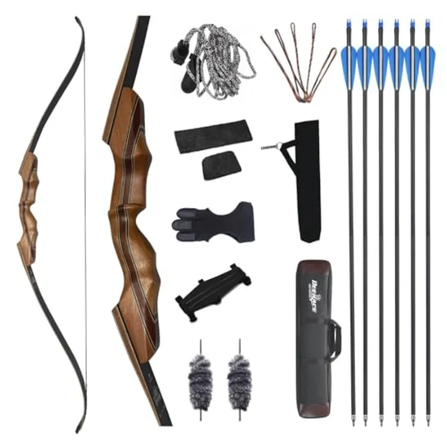Hunting and target archery recurve bow set for adults and youth beginners, fiberglass limbs with maple core, black finish, incl
Hunting and target archery recurve bow set for adults and youth beginners, fiberglass limbs with maple core, black finish, incl