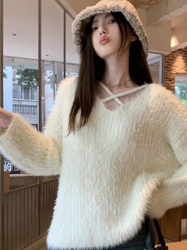 White Mink Sweater Women's Early Spring Loose Lazy Style Knitted Shirt Casual Comfortable Soft Long Sleeve V-Neck Warmth Inne...
White Mink Sweater Women's Early Spring Loose Lazy Style Knitted Shirt Casual Comfortable Soft Long Sleeve V-Neck Warmth Inne...