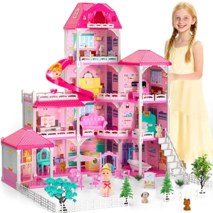Dollhouses for Girls, Housetoys with Furniture, 4 Floor 10 Rooms DIY House Slide Accessories, Toddler Playhouse with 2 Princess
Dollhouses for Girls, Housetoys with Furniture, 4 Floor 10 Rooms DIY House Slide Accessories, Toddler Playhouse with 2 Princess