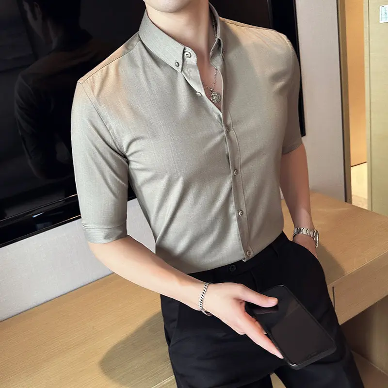 Summer New Men's Half Sleeved Shirts Fashion Stand Collar Slim Fit Casual Business Formal Dress Dress Blouse Homme 5XL-M
Summer New Men's Half Sleeved Shirts Fashion Stand Collar Slim Fit Casual Business Formal Dress Dress Blouse Homme 5XL-M