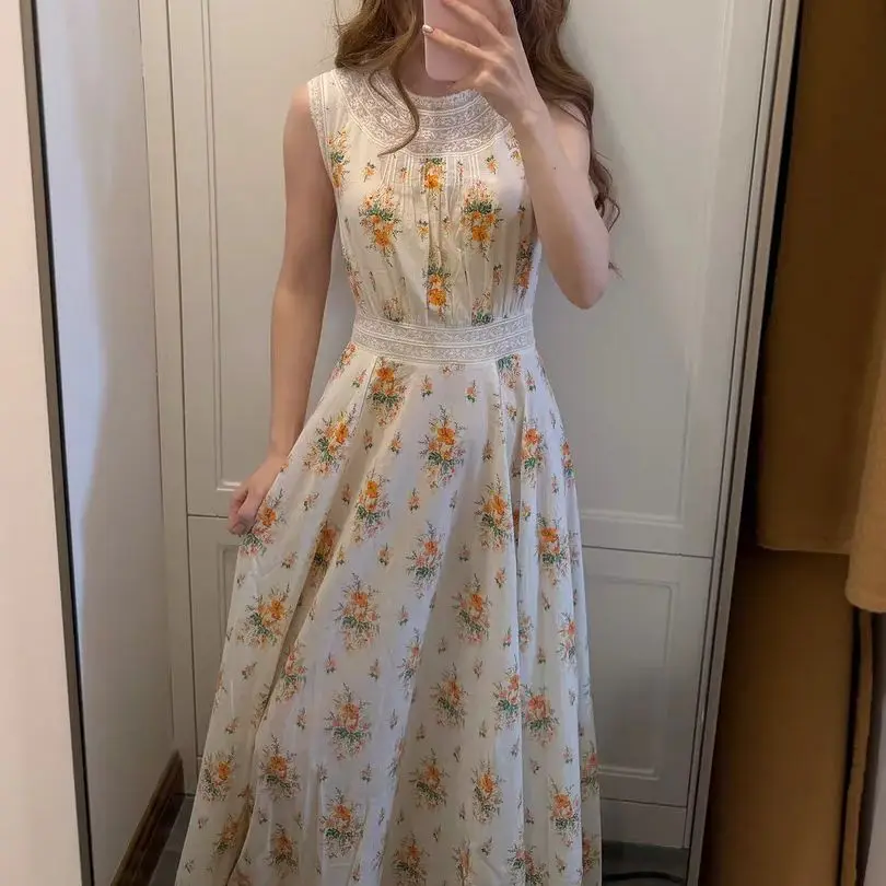 Women Flower Print Holiday cotton Maxi Dress Round Neck Sleeveless High Waist Elegant Lace Embroidery dress
Women Flower Print Holiday cotton Maxi Dress Round Neck Sleeveless High Waist Elegant Lace Embroidery dress