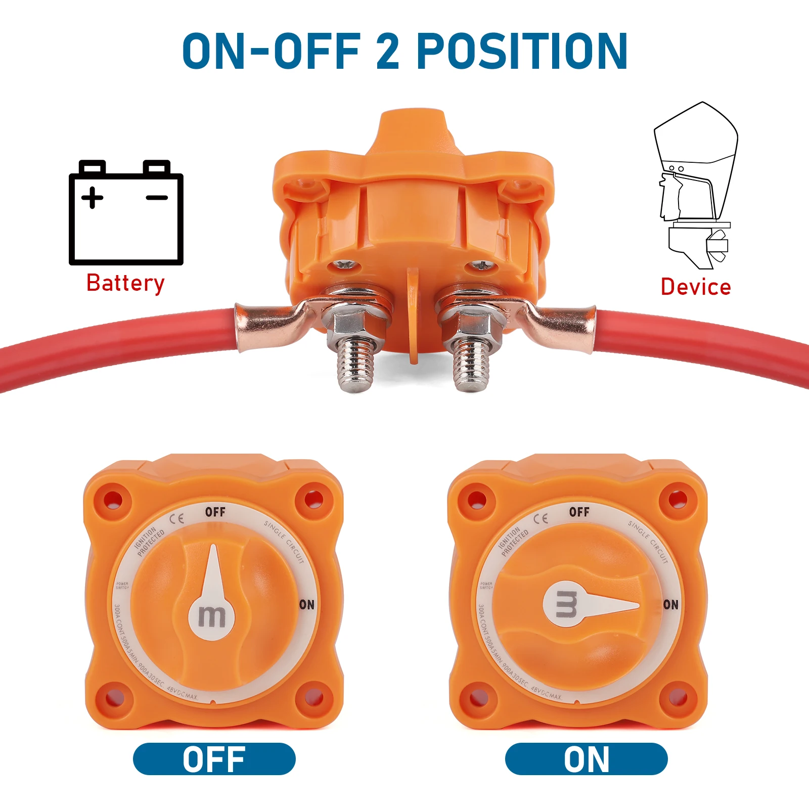 For Marine Boat Car RV M-Series 2 Positions ON-OFF Isolator Battery Switch Single Circuit Cable Lug and Heat Shrink 300A 48V M10
For Marine Boat Car RV M-Series 2 Positions ON-OFF Isolator Battery Switch Single Circuit Cable Lug and Heat Shrink 300A 48V M10