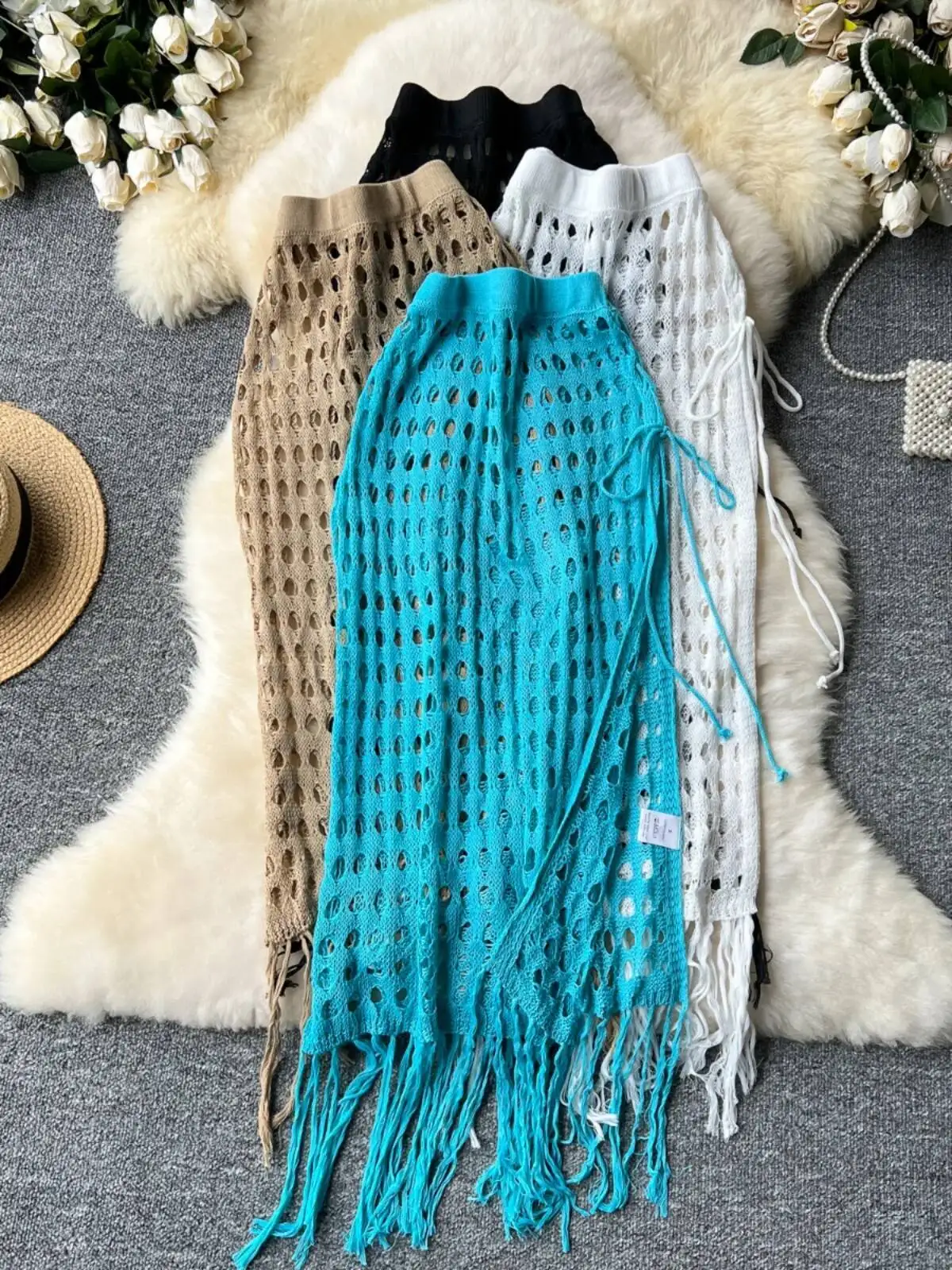 Women Sexy Beach Skirt Summer Hollow Knitted Wrap Skirt Female Split Tie Knit Fringe Midi Skirts
Women Sexy Beach Skirt Summer Hollow Knitted Wrap Skirt Female Split Tie Knit Fringe Midi Skirts