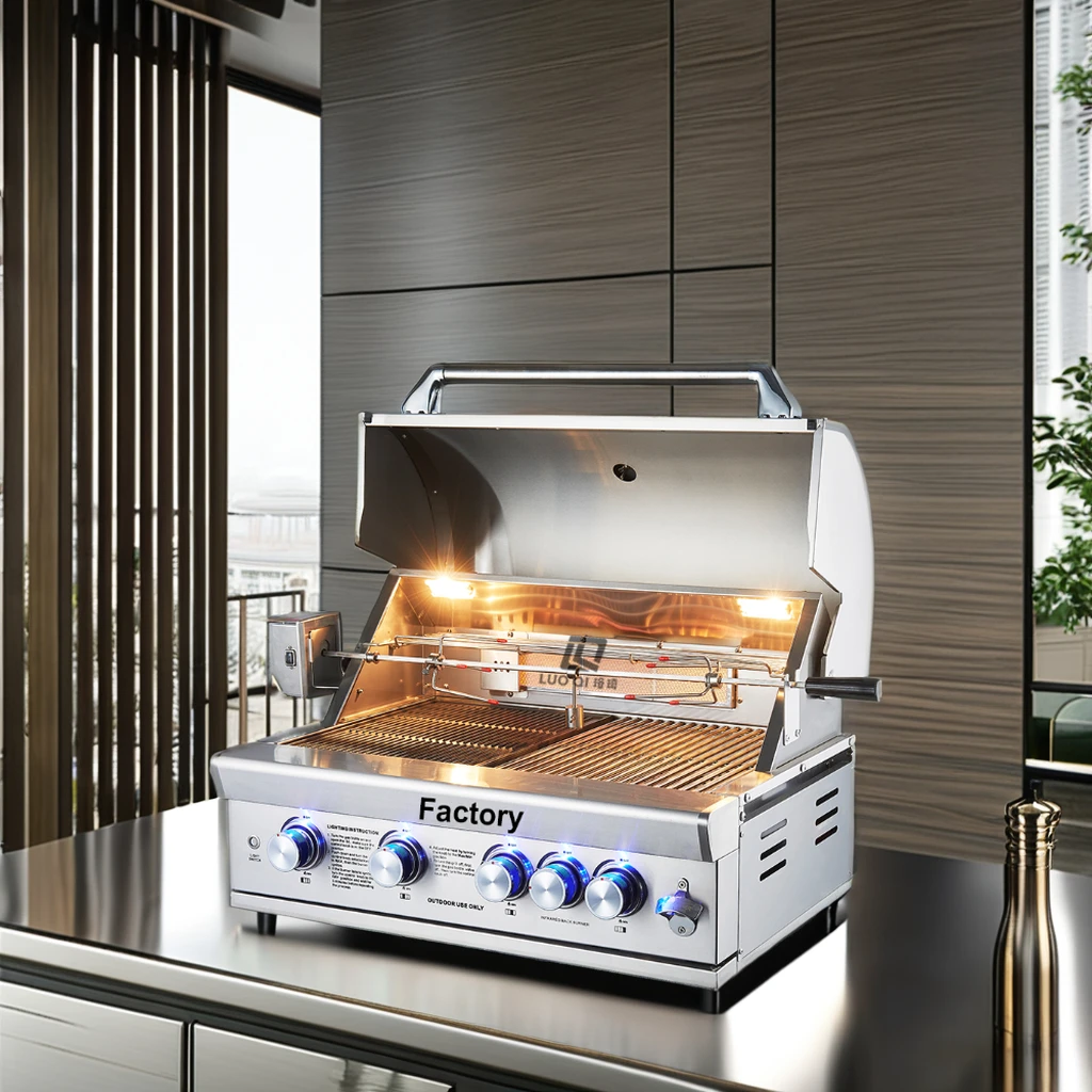 304 Stainless Steel Heavy Duty Multifunction Outdoor Kitchen Built in Gas Charcoal Double Use BBQ Grills Stove With Rotisserie
304 Stainless Steel Heavy Duty Multifunction Outdoor Kitchen Built in Gas Charcoal Double Use BBQ Grills Stove With Rotisserie