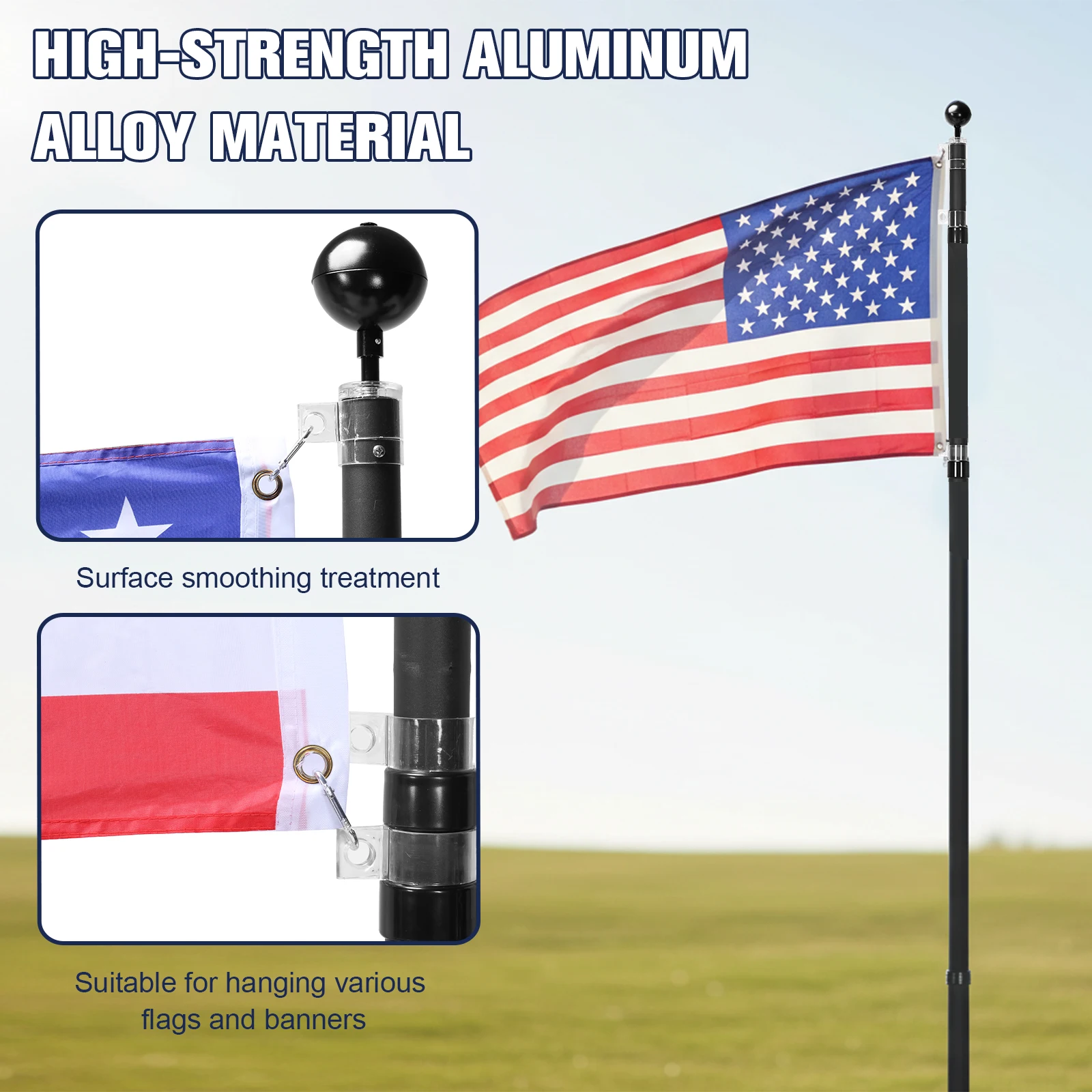 Heavy Duty Flag Pole Extra Thick Aluminum Alloy Flag Poles with 360° Rotating Rings Clip for Yard Residential Or Commercial
Heavy Duty Flag Pole Extra Thick Aluminum Alloy Flag Poles with 360° Rotating Rings Clip for Yard Residential Or Commercial