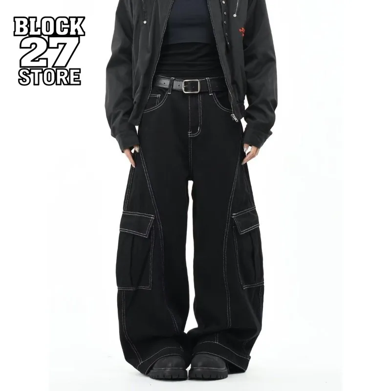 Mens Jeans Harajuku European Streetwear Contrast Stitch Cargo Denim Pants Multi Pocket Loose Fit Spring Summer Fashion Trend New
Mens Jeans Harajuku European Streetwear Contrast Stitch Cargo Denim Pants Multi Pocket Loose Fit Spring Summer Fashion Trend New