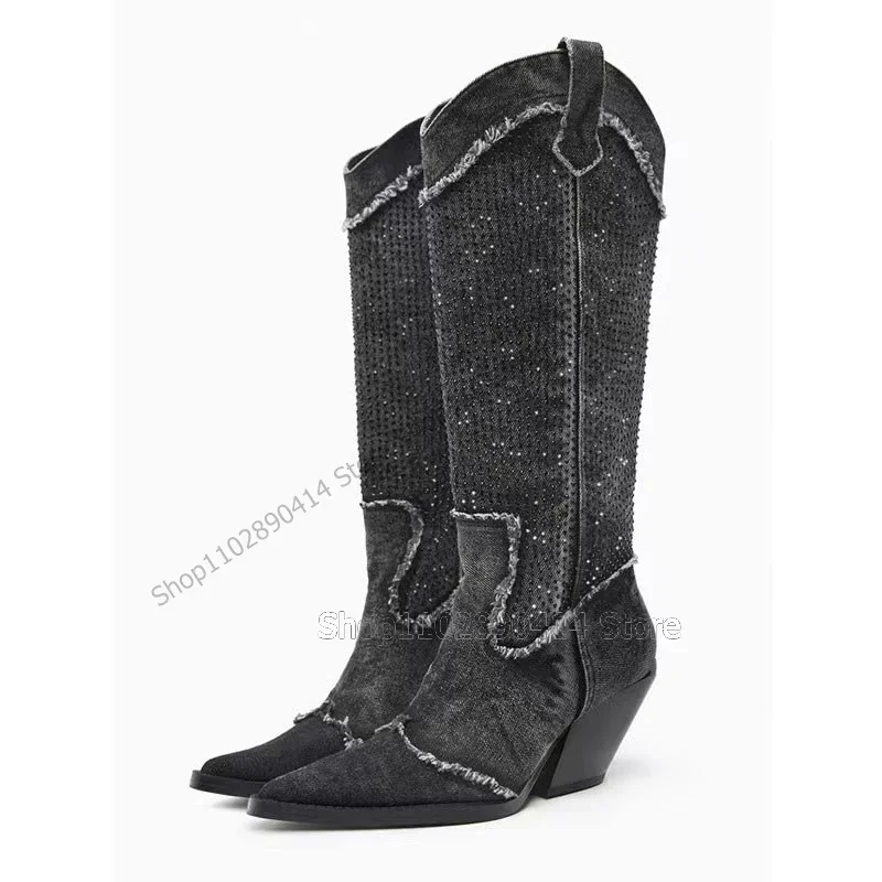 Black Gray Denim Rhinestone Decor Pointed Toe Boots Slip On Women Shoes Chunky Heels Sexy Fashion Party 2023 Zapatos Para Mujere
Black Gray Denim Rhinestone Decor Pointed Toe Boots Slip On Women Shoes Chunky Heels Sexy Fashion Party 2023 Zapatos Para Mujere