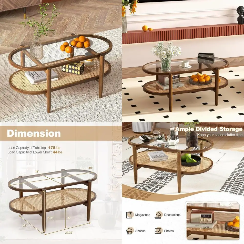 2-уровневый овальный журнальный столик из дерева акации со столешницей из закаленного стекла и полкой из ротанга, современный стиль бохо середины века для гостиной или
2-уровневый овальный журнальный столик из дерева акации со столешницей из закаленного стекла и полкой из ротанга, современный стиль бохо середины века для гостиной или