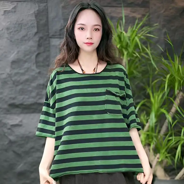 T-shirts Women Clothing Tees Loose Cotton Female Shirts Short Sleeve Print Striped Spliced Oversize Batwing Sleeve Lady Top
T-shirts Women Clothing Tees Loose Cotton Female Shirts Short Sleeve Print Striped Spliced Oversize Batwing Sleeve Lady Top