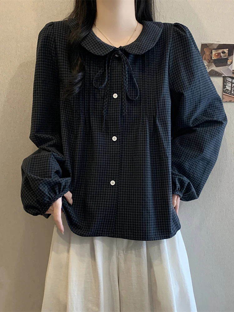 Korean Sle Doll Collar Plaid irt Women's Spring New Belted Waist Top Ele Loose Versatile irt Ci Walk Open Cardigan
Korean Sle Doll Collar Plaid irt Women's Spring New Belted Waist Top Ele Loose Versatile irt Ci Walk Open Cardigan