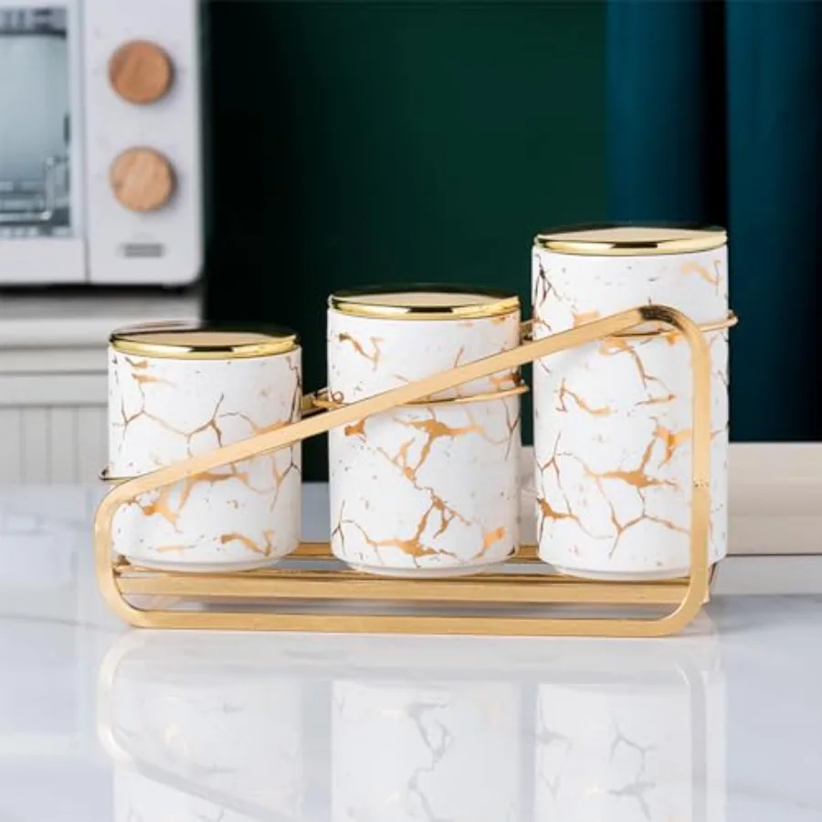 Ceramic Canister Set for Kitchen Countertop - A Set of 3 Kitchen Canisters with Tiered Shelf Airtight Countertop Flour and Suga
Ceramic Canister Set for Kitchen Countertop - A Set of 3 Kitchen Canisters with Tiered Shelf Airtight Countertop Flour and Suga