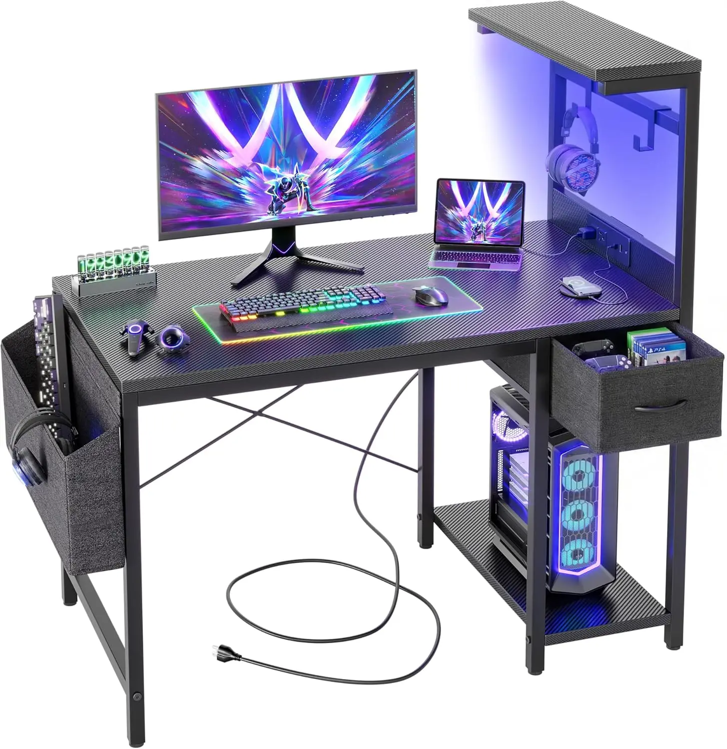 Gaming Desk 40 inch with Power Outlet and LED Light, Computer Desk with Reversible Shelves and
Gaming Desk 40 inch with Power Outlet and LED Light, Computer Desk with Reversible Shelves and