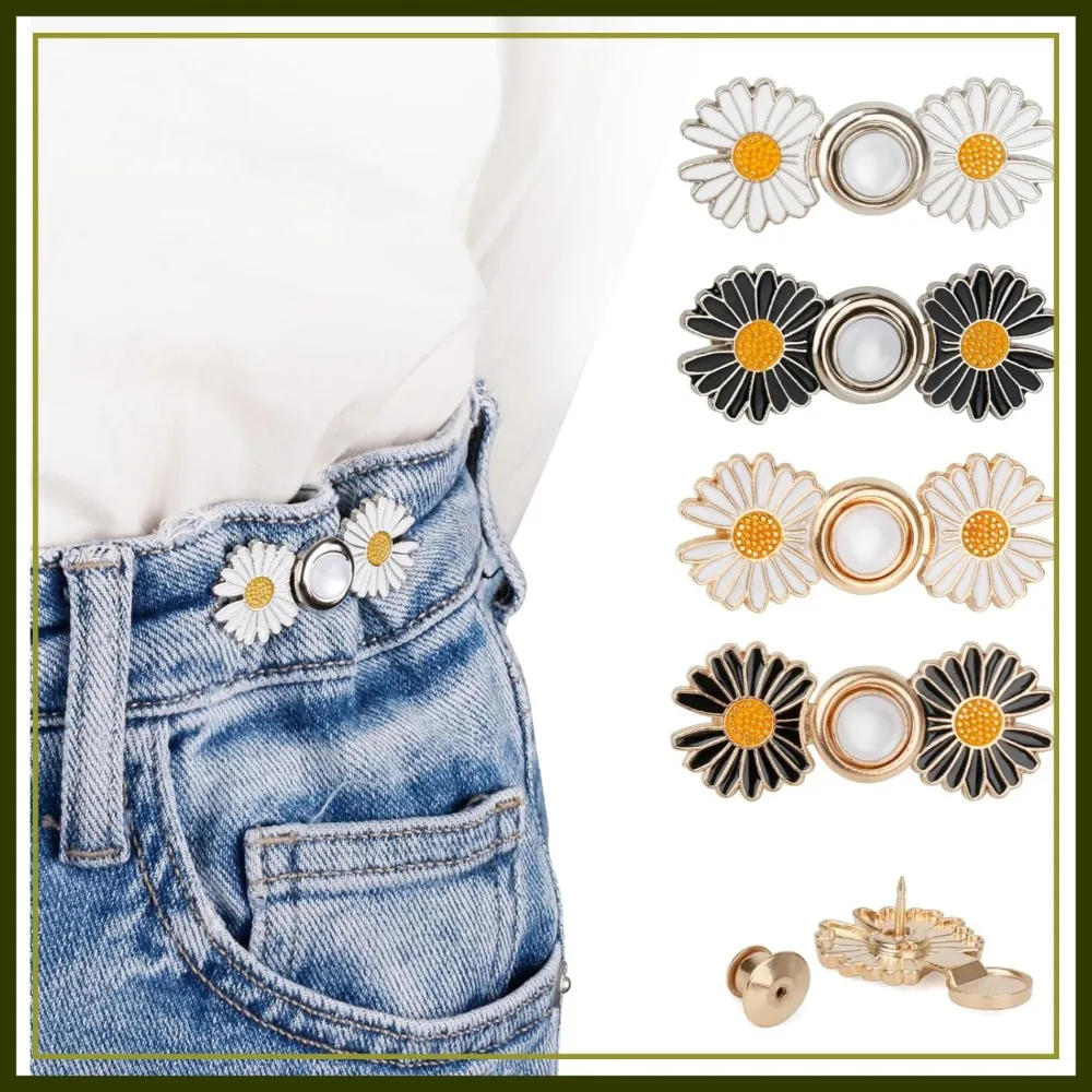 Adjustable Jean Buttons for Loose Jeans, No Sew Button Pins, Daisy Flower Instant Pant Tightener 4 Sets
Adjustable Jean Buttons for Loose Jeans, No Sew Button Pins, Daisy Flower Instant Pant Tightener 4 Sets