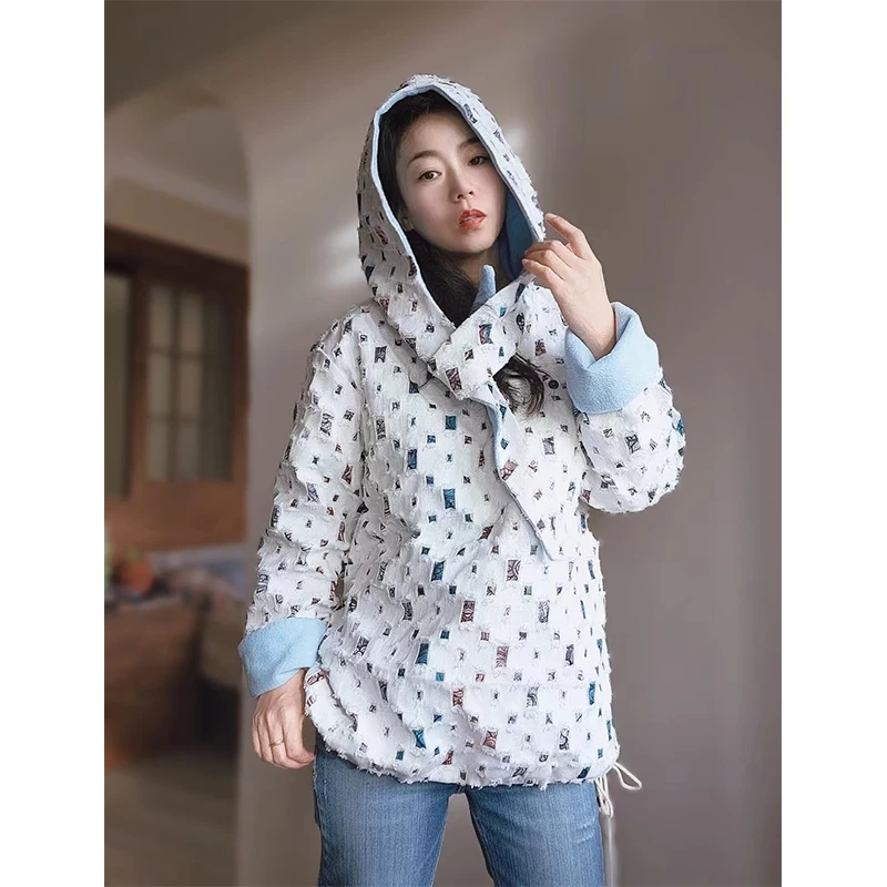 Retro Washed Denim Hooded Jacket Women's Fleece Lined Coat Original Design Window Theme Inner Sleeve Long Cotton Outerwear
Retro Washed Denim Hooded Jacket Women's Fleece Lined Coat Original Design Window Theme Inner Sleeve Long Cotton Outerwear