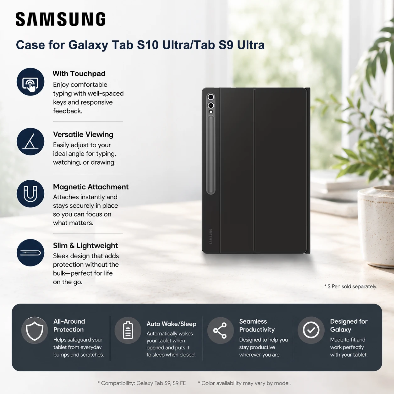 Original Samsung Tablet Case With Touchpad For Galaxy Tab S10 Ultra/Tab S9 Ultra Book Stand POGO Connect EF-DX925UBCGCN 80keys
Original Samsung Tablet Case With Touchpad For Galaxy Tab S10 Ultra/Tab S9 Ultra Book Stand POGO Connect EF-DX925UBCGCN 80keys