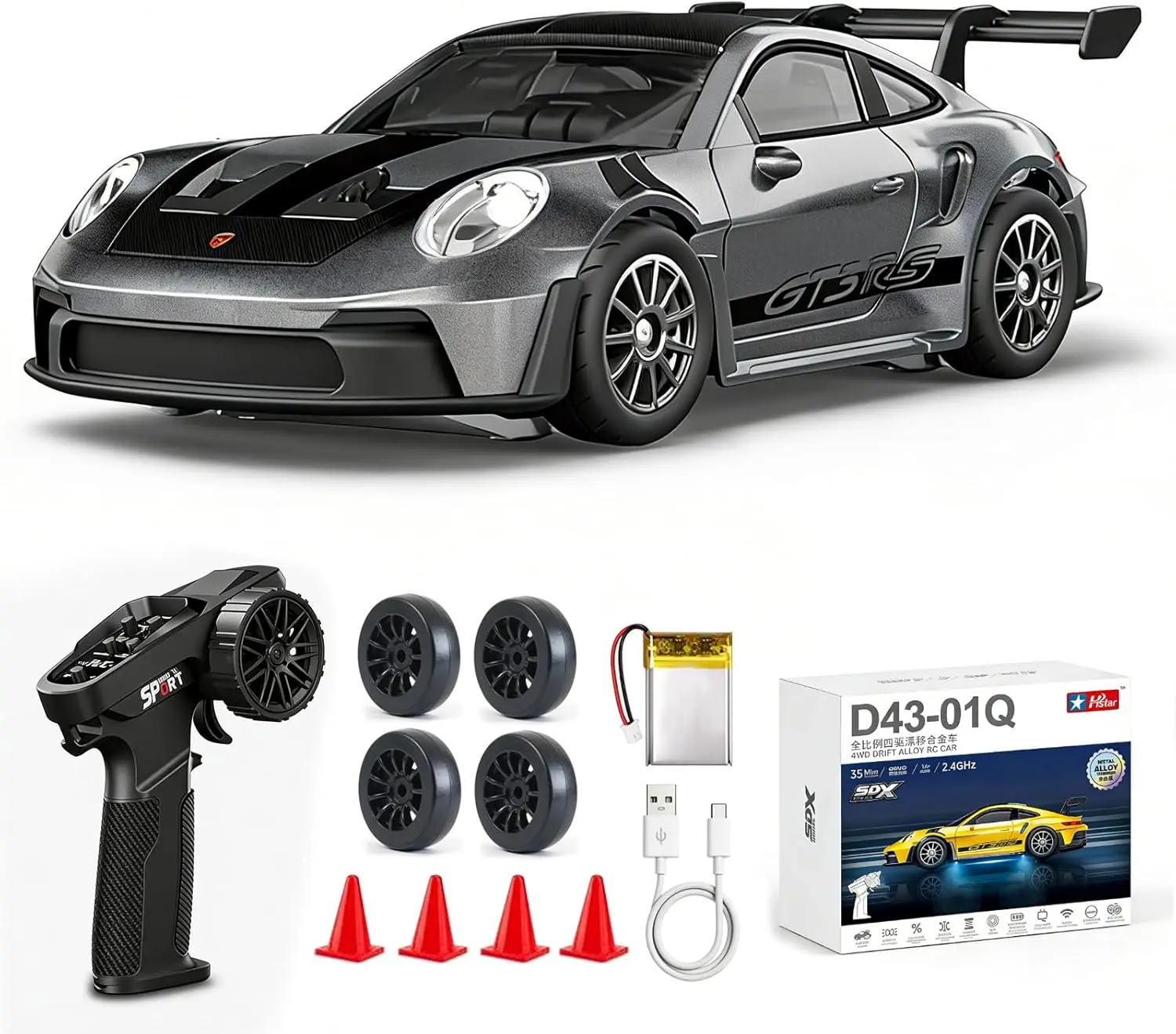 1/43 Scale 2.4GHz 4WD RC Drift Car - Mini Alloy D43 Model with Gyro & LED Lights for Adults Hobby (Gray)
1/43 Scale 2.4GHz 4WD RC Drift Car - Mini Alloy D43 Model with Gyro & LED Lights for Adults Hobby (Gray)