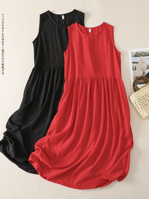 Loose Fit Summer Dress Tall Women Artistic Style Thin Material Vest Skirt Long Shirt Dress round Neck No Sleeve Chinese Brand
Loose Fit Summer Dress Tall Women Artistic Style Thin Material Vest Skirt Long Shirt Dress round Neck No Sleeve Chinese Brand