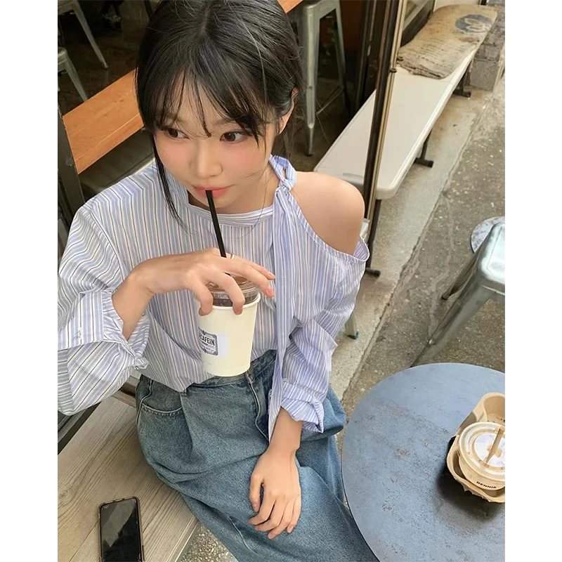Streetwear Striped Shirts Women Fashion Sexy Off Shoulder Lace Up Blouses Spring Elegant Korean Long Sleeve Casual Design Tops
Streetwear Striped Shirts Women Fashion Sexy Off Shoulder Lace Up Blouses Spring Elegant Korean Long Sleeve Casual Design Tops