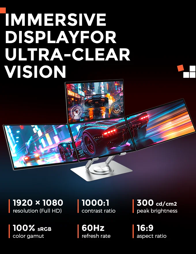 Next-Gen 4-Screen Productivity 18.5 Inch Portable Triple Laptop Monitor Type C Easy Carry One Cable Connection Screen Extender
Next-Gen 4-Screen Productivity 18.5 Inch Portable Triple Laptop Monitor Type C Easy Carry One Cable Connection Screen Extender