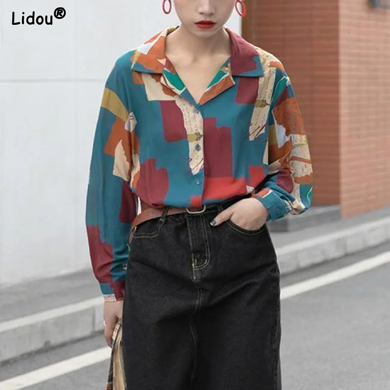 Tops Turn-down Collar Printing Loose Button Geometric Casual Streetwear Fashionable Spring Summer Thin Women's Clothing Straight
Tops Turn-down Collar Printing Loose Button Geometric Casual Streetwear Fashionable Spring Summer Thin Women's Clothing Straight