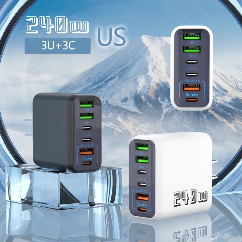 240W 6 Ports USB Type C Charger 3 USB 3 Type C Charger Fast Charging Phone Adapter for Samsung iPhone Xiaomi Huawei Wall Charger
240W 6 Ports USB Type C Charger 3 USB 3 Type C Charger Fast Charging Phone Adapter for Samsung iPhone Xiaomi Huawei Wall Charger