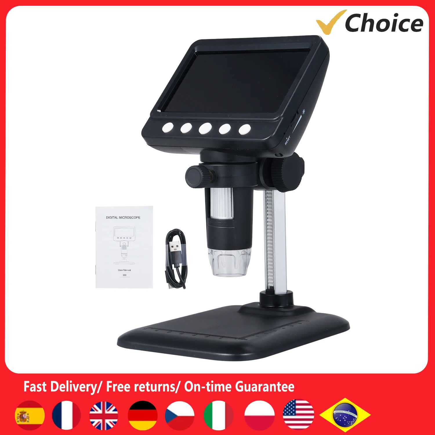 Digital Microscope 4.3inch IPS Digital Microscope 1000x 1920X1080 Resolution 32M Storage 2 Million Pixels with 8 LED Light
Digital Microscope 4.3inch IPS Digital Microscope 1000x 1920X1080 Resolution 32M Storage 2 Million Pixels with 8 LED Light