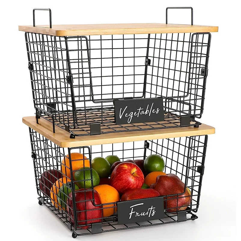2 Pack Stackable Metal Wire Storage Baskets with Bamboo Top, Large Organizer Bins for Kitchen Pantry, Fruit & Vegetable Storage
2 Pack Stackable Metal Wire Storage Baskets with Bamboo Top, Large Organizer Bins for Kitchen Pantry, Fruit & Vegetable Storage