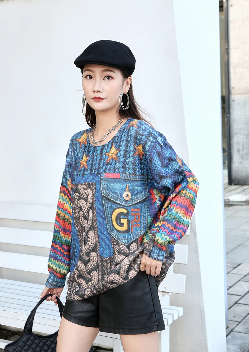 221007 Women Sweater Autumn Winter New Fashion Pullover Knitting Print Contrast Color Personality Loose Tops Street Style Trendy
221007 Women Sweater Autumn Winter New Fashion Pullover Knitting Print Contrast Color Personality Loose Tops Street Style Trendy