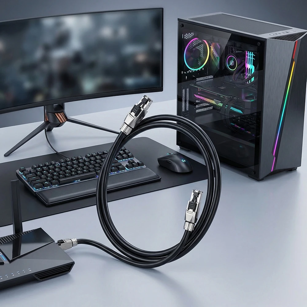 Высококачественный сетевой кабель CAT 8 из чистого серебра, аудиокабель HiFi Ethernet, 10-гигабитный, 40 Гбит/с, 2000 МГц, RJ45
Высококачественный сетевой кабель CAT 8 из чистого серебра, аудиокабель HiFi Ethernet, 10-гигабитный, 40 Гбит/с, 2000 МГц, RJ45