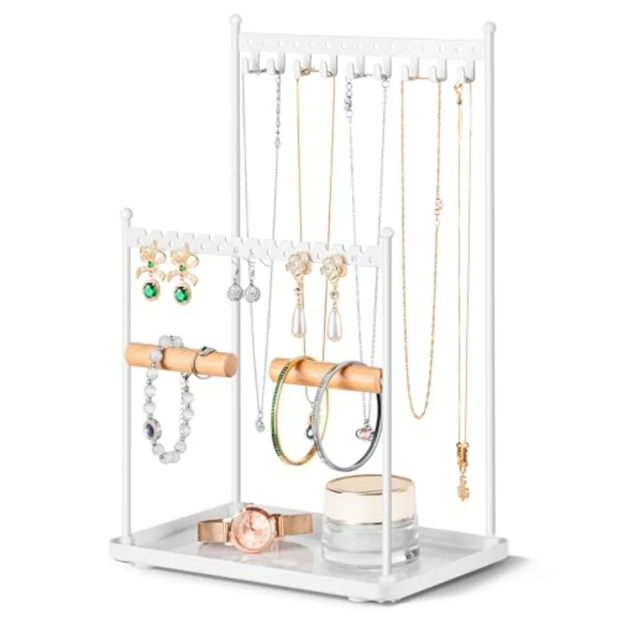 3 Tier white Jewelry Stand, Necklace Organizer, Earring Holder with 44 Holes and 9 Hooks, for Necklaces, Bracelets, Rings
3 Tier white Jewelry Stand, Necklace Organizer, Earring Holder with 44 Holes and 9 Hooks, for Necklaces, Bracelets, Rings