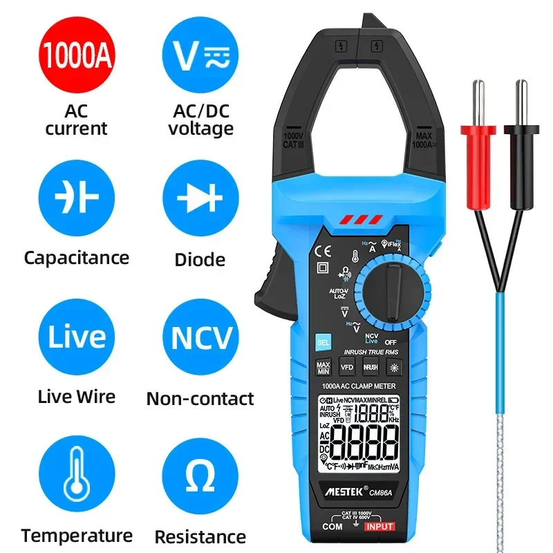 MESTEK CM86 True-RMS 1000A AC/DC Curent Clamp Meter Multimeter Pinza Amperimetrica Tester By iFlex Clamp AC Current Up To 3000A
MESTEK CM86 True-RMS 1000A AC/DC Curent Clamp Meter Multimeter Pinza Amperimetrica Tester By iFlex Clamp AC Current Up To 3000A