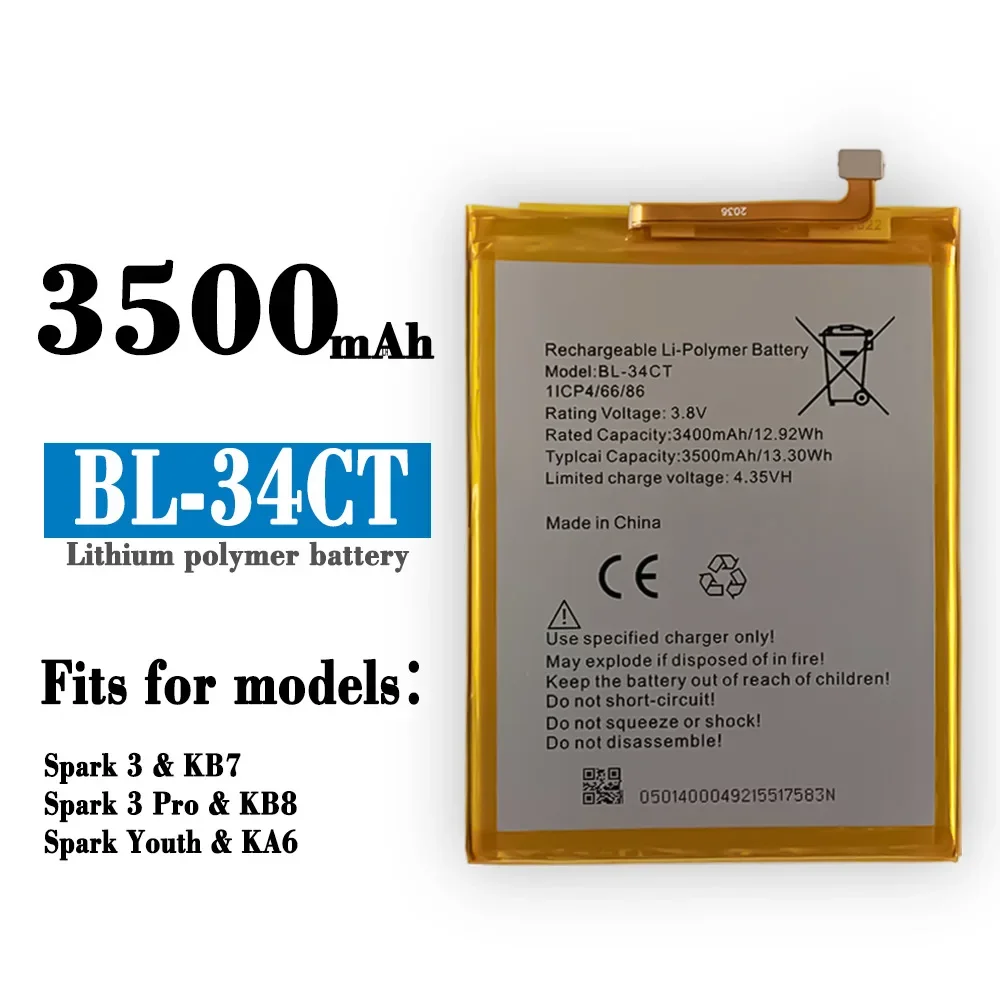 BL-34CT High Quality Replacement Battery For Tecno KB7 Spark 3 Youth KB8 KA6 BL-34CT Built-in Mobile Phone Battery
BL-34CT High Quality Replacement Battery For Tecno KB7 Spark 3 Youth KB8 KA6 BL-34CT Built-in Mobile Phone Battery