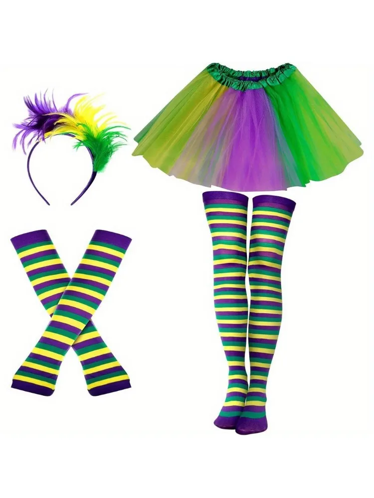 Costume Set Mardi Gras Gay Day Rainbow Women over Knee Socks Arm Warmer Stretchy Gloves Headwear Headband Tulle Tutu Skirt
Costume Set Mardi Gras Gay Day Rainbow Women over Knee Socks Arm Warmer Stretchy Gloves Headwear Headband Tulle Tutu Skirt