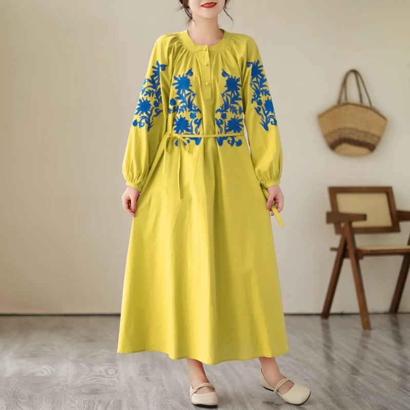 SuperAen Retro Embroidery Single-breasted Long-sleeved Loose Long Dress Women
SuperAen Retro Embroidery Single-breasted Long-sleeved Loose Long Dress Women