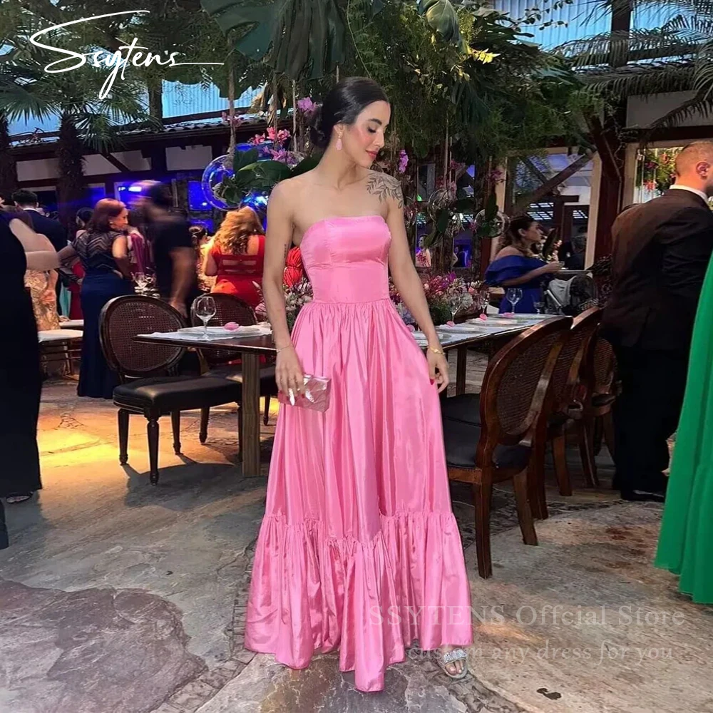 SSYTENS Pink Satin Evening Dress Strapless A Line Wedding Prom Gown For Women Simple Saudi Formal Occasion Dress Party Dress
SSYTENS Pink Satin Evening Dress Strapless A Line Wedding Prom Gown For Women Simple Saudi Formal Occasion Dress Party Dress