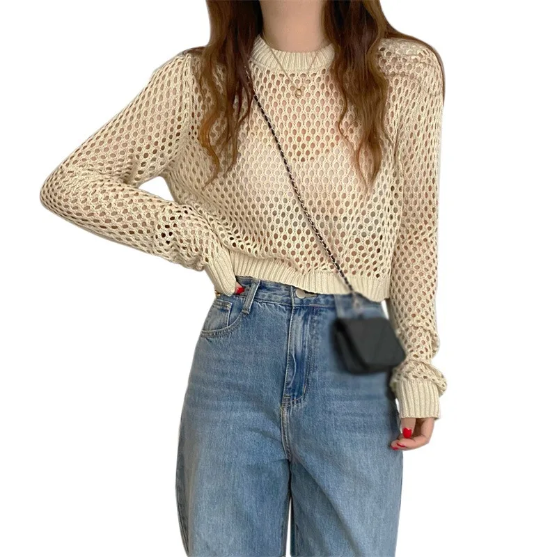 Women's Round Neck Mesh Hollow Knit Camisole Sweatshirt Summer Thin Long Sleeve Loose Sun Shirt
Women's Round Neck Mesh Hollow Knit Camisole Sweatshirt Summer Thin Long Sleeve Loose Sun Shirt