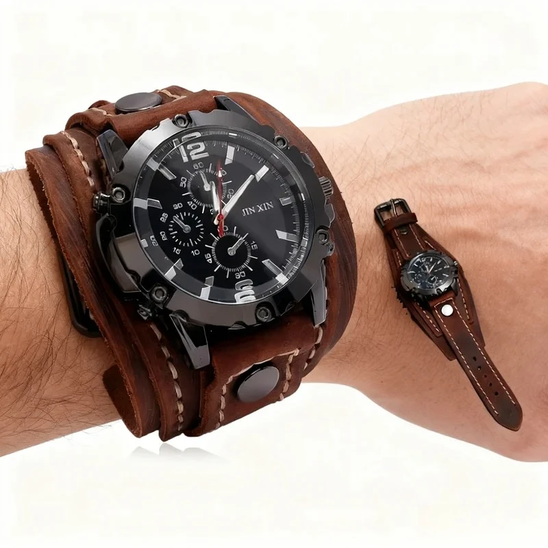 Vintage Leather Wristwatch For Men Wide Stitched Band Fashion Outdoor Watch Retro Style Decorative Boy Gift Watch
Vintage Leather Wristwatch For Men Wide Stitched Band Fashion Outdoor Watch Retro Style Decorative Boy Gift Watch