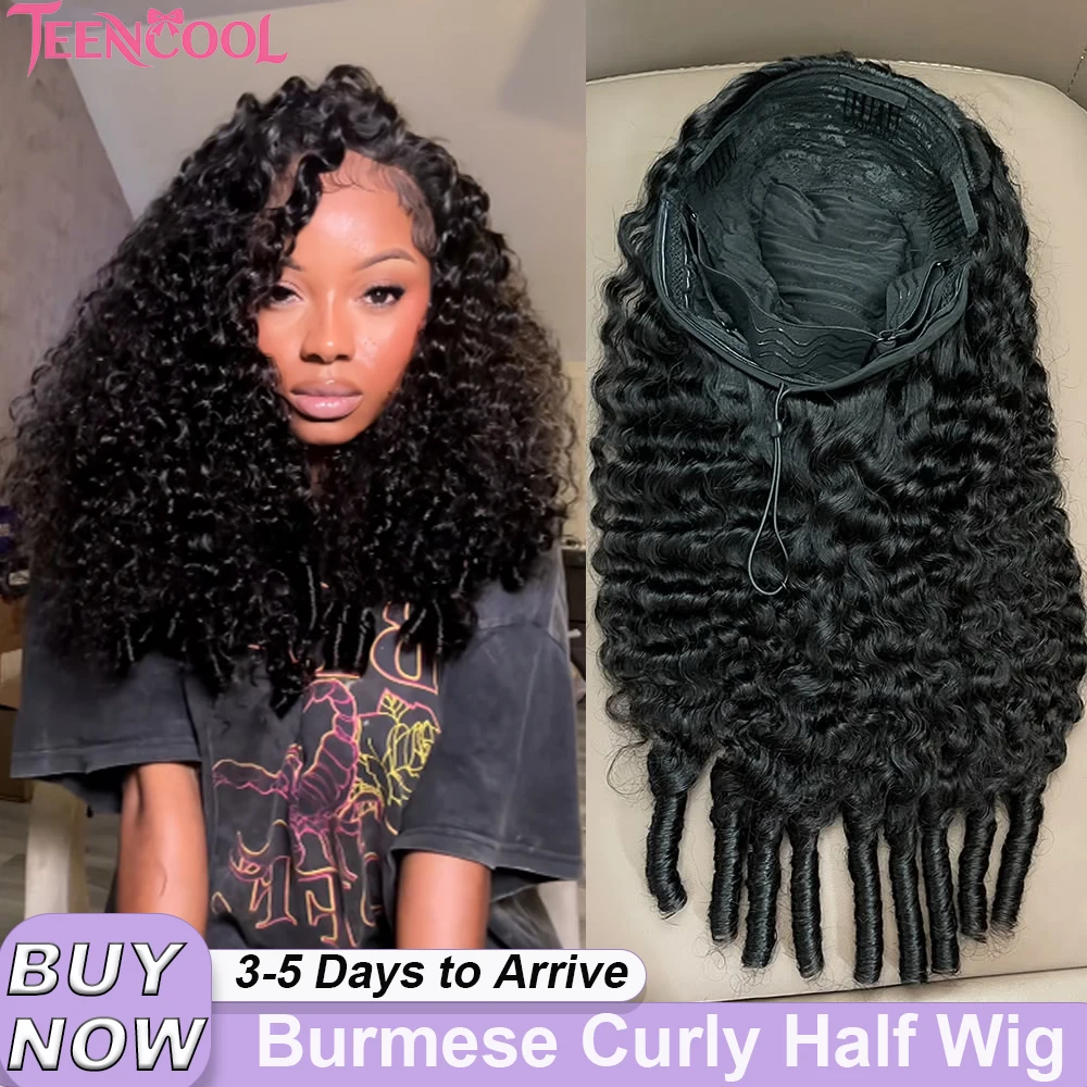 30 38 Inches Burmese Curly Half Wig Glueless Wig Raw Human hair 3 IN 1 Half Wig With Drawstring Flip Over Curly Deep Wave Half Wig 200% Density Half Wigs Ready to Wear
30 38 Inches Burmese Curly Half Wig Glueless Wig Raw Human hair 3 IN 1 Half Wig With Drawstring Flip Over Curly Deep Wave Half Wig 200% Density Half Wigs Ready to Wear