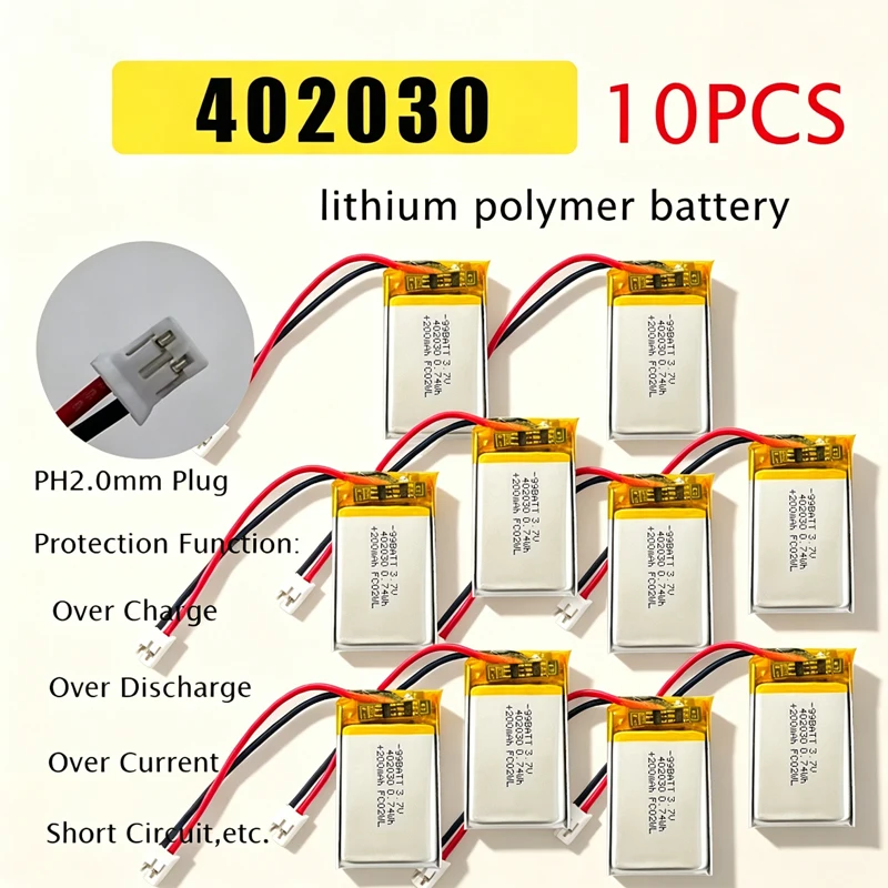 10pcs 402030 Lipo Battery 3.7v 200mah Lithium Polymer Batteries for For Smart Bracelet Smart Toy Beauty Instrument GPS Tablet PC
10pcs 402030 Lipo Battery 3.7v 200mah Lithium Polymer Batteries for For Smart Bracelet Smart Toy Beauty Instrument GPS Tablet PC