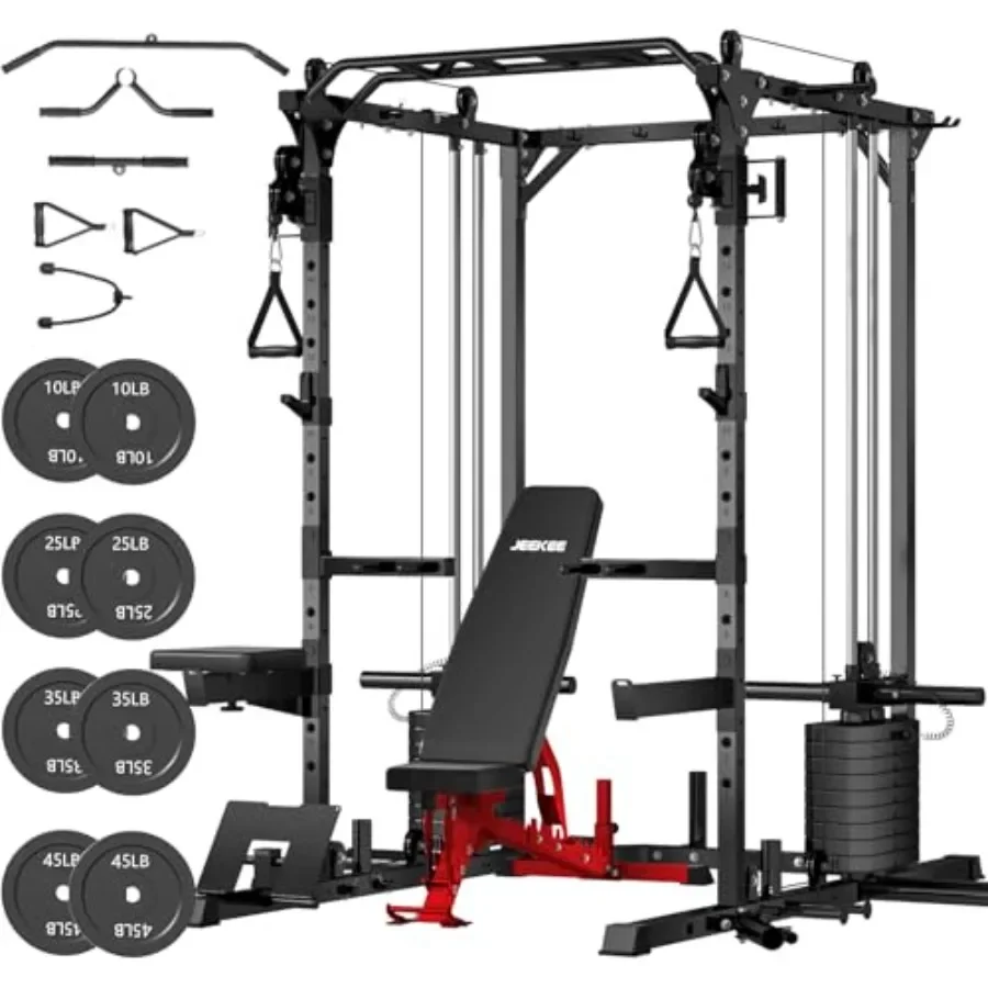 Home gym power cage with cable crossover system, black steel, 2200LB capacity, dual pulley, 180LB weight stack, LAT pulldown, 2
Home gym power cage with cable crossover system, black steel, 2200LB capacity, dual pulley, 180LB weight stack, LAT pulldown, 2