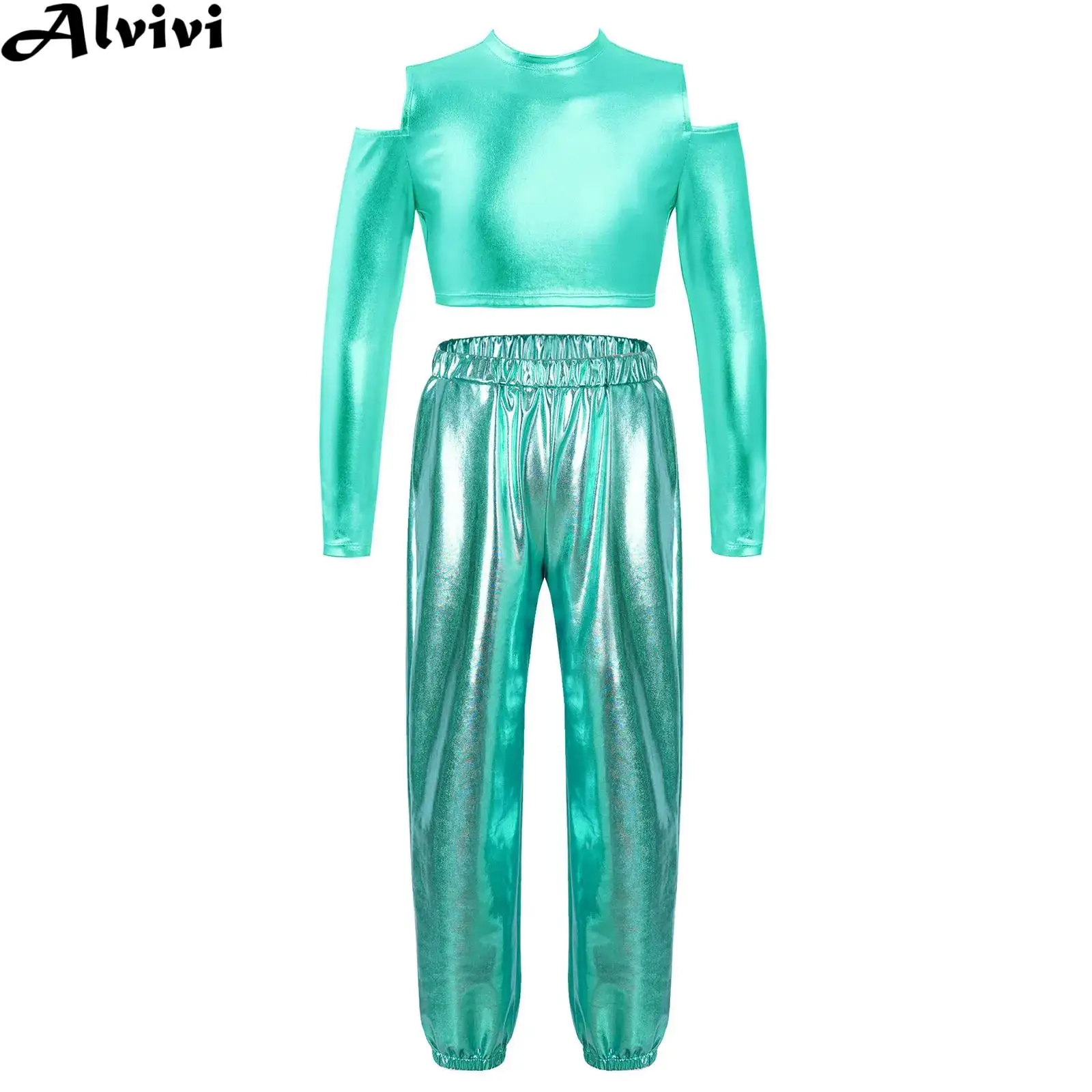 Teen Girls Hip Hop Jazz Dance Performance Costume Set Metallic Long Sleeve Crop Top with Pants Sports Fitness Gymnastics Outfit
Teen Girls Hip Hop Jazz Dance Performance Costume Set Metallic Long Sleeve Crop Top with Pants Sports Fitness Gymnastics Outfit