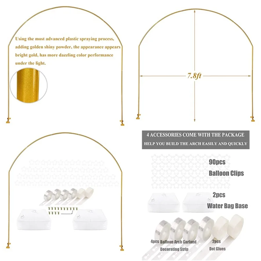 7.8Ft Metal Gold Balloon Arch Kit, Semi-Circular Balloon Arch Stand with Water Bases for Wedding Bridal Baby Shower Birthday Pa
7.8Ft Metal Gold Balloon Arch Kit, Semi-Circular Balloon Arch Stand with Water Bases for Wedding Bridal Baby Shower Birthday Pa