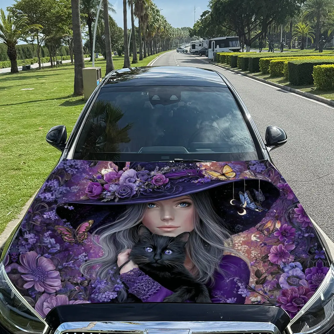 Floral Purple Witch and Black Cat Car Vinyl Wrap, PVC Material Waterproof Car Hood Sticker, Self-Adhesive Scratch-Resistant Stic
Floral Purple Witch and Black Cat Car Vinyl Wrap, PVC Material Waterproof Car Hood Sticker, Self-Adhesive Scratch-Resistant Stic