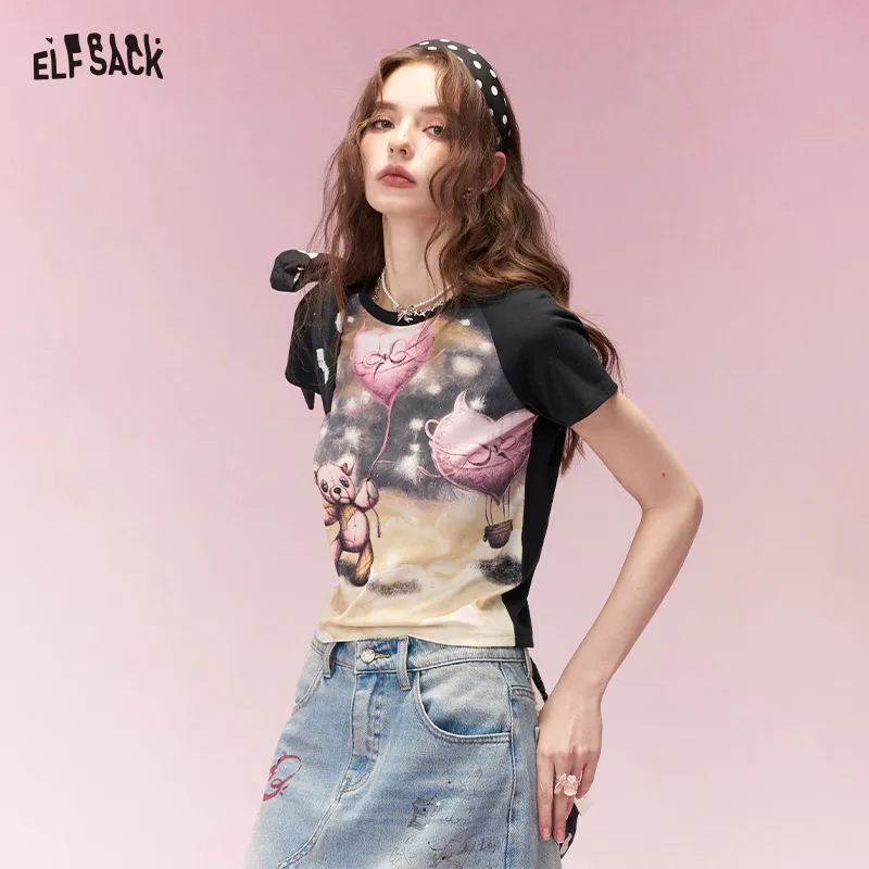 ELFSACK Sweet Cool Bear Balloon Print Color Blocking Raglan Tshirt For Women
ELFSACK Sweet Cool Bear Balloon Print Color Blocking Raglan Tshirt For Women