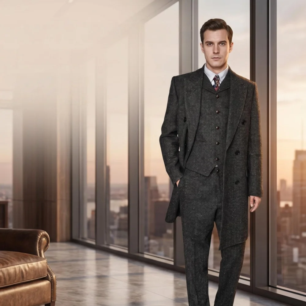 Men's Suits 3 Pieces Peak Lapel Double Breasted Slim Fit Men's Suits Herringbone Long-Style Suits For Wedding(Blazer+Vest+Pants)
Men's Suits 3 Pieces Peak Lapel Double Breasted Slim Fit Men's Suits Herringbone Long-Style Suits For Wedding(Blazer+Vest+Pants)
