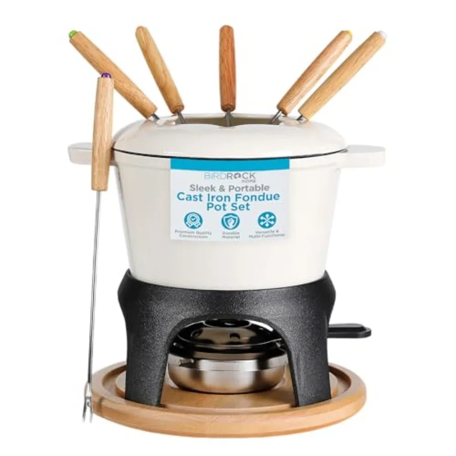 BIRDROCK HOME Cast Iron Fondue Pot Set with 8 Chrome Fondue Forks and Safety Burner Cream Chocolate Cheese Melting Dip Warmer M
BIRDROCK HOME Cast Iron Fondue Pot Set with 8 Chrome Fondue Forks and Safety Burner Cream Chocolate Cheese Melting Dip Warmer M