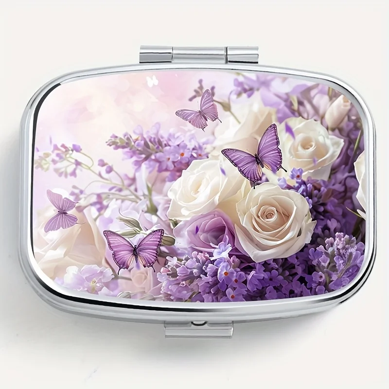 1pc Purple Butterfly Floral Pattern Decorated Square Medicine Box with 2 Compartments, Portable Metal Medicine Box Suitable for Pockets Or Wallets, Compact Earring Jewelry Storage Box, Unique Holiday Gift
1pc Purple Butterfly Floral Pattern Decorated Square Medicine Box with 2 Compartments, Portable Metal Medicine Box Suitable for Pockets Or Wallets, Compact Earring Jewelry Storage Box, Unique Holiday Gift